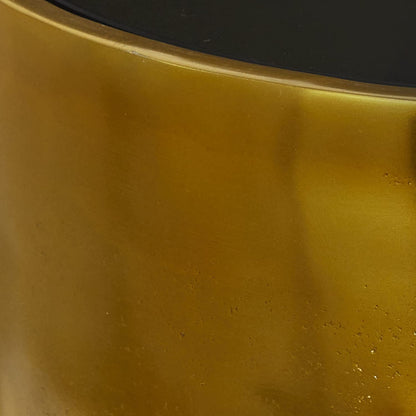 Aluminum Metal Abstract Melting Drip Accent Table with Melting Design and Shaded Glass Top, 16' X 16' X 25', Gold