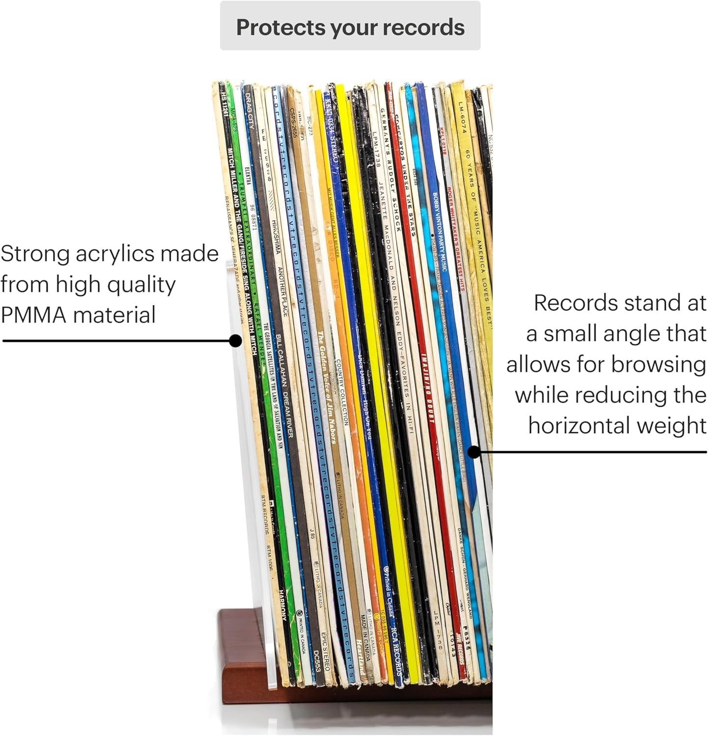 Premium Vinyl Record Storage - a Mid-Century Style Record Holder for Albums, 60-70 LP Capacity - Complements Any Record Player (Brown)