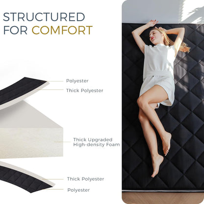 6" Extra Thick Futon Mattress, Queen Size Diamond Pattern Mattress Pad Tatami Pad Japanese Floor Mattress for Adults Guest Mattress, Black