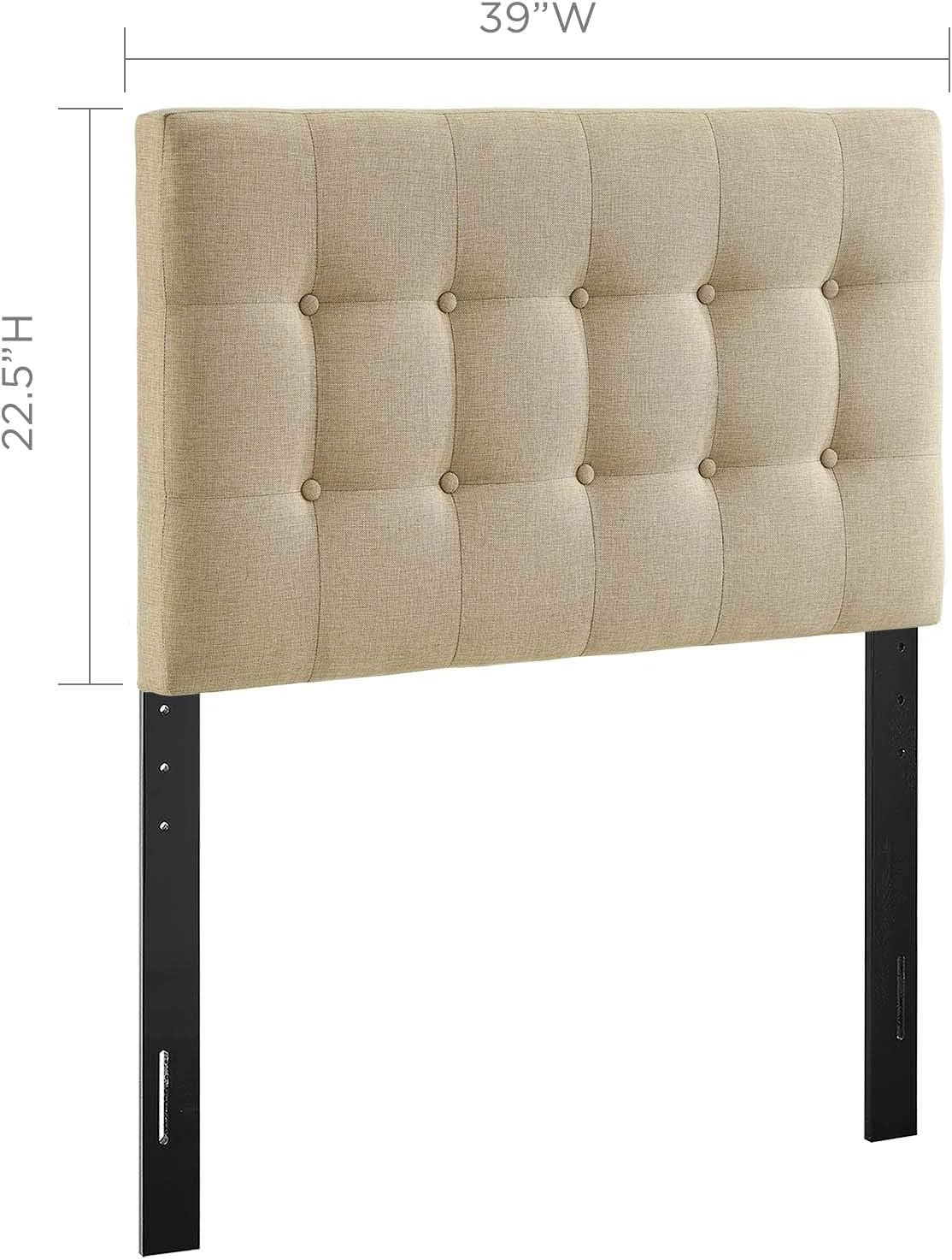 Emily Tufted Button Linen Fabric Upholstered Twin Headboard in Beige