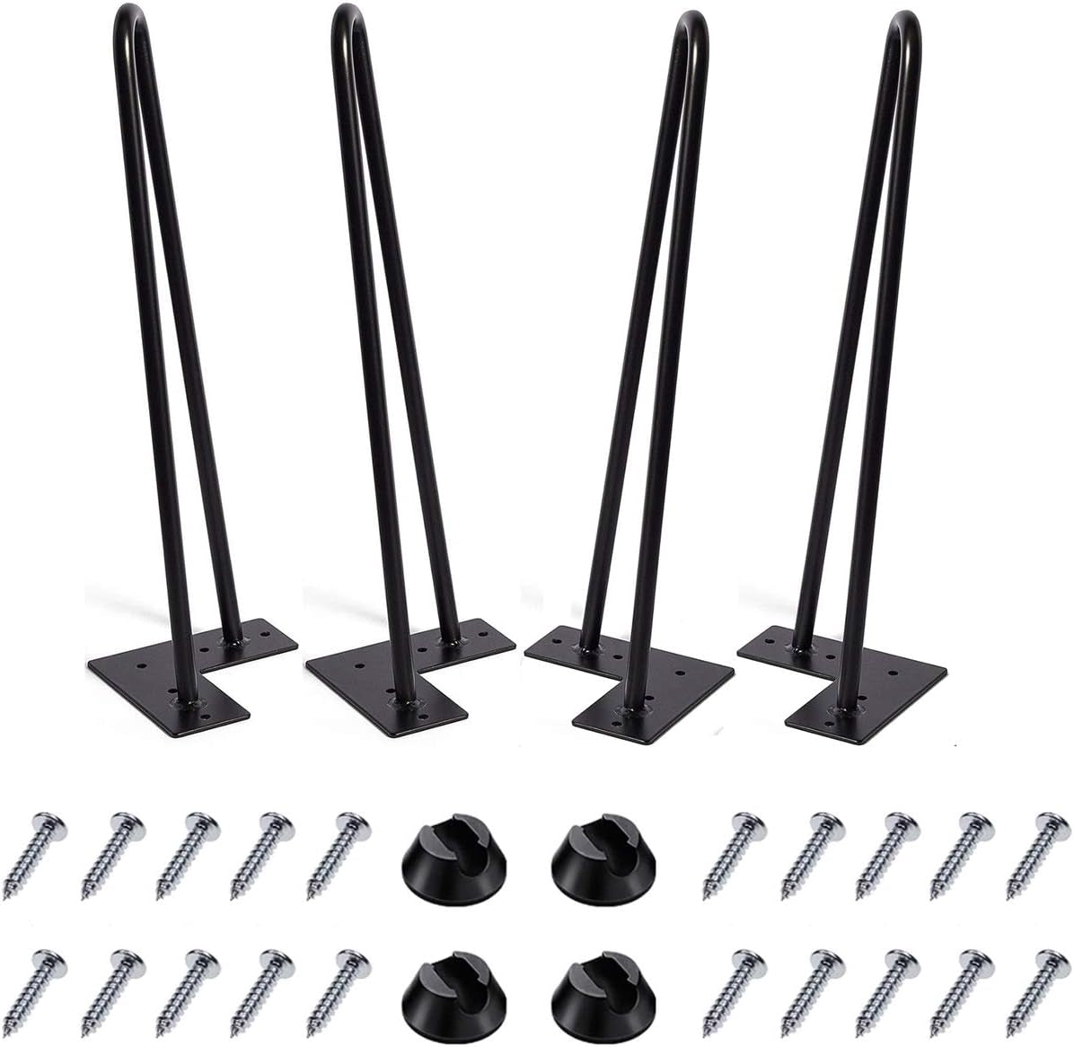 Hairpin Legs 16 Inch Set of 4, DIY Metal Table Furniture Legs Ideal for Dining Table, Desk, 3/8" Diameter Mid Century Modern Style (16", Black)
