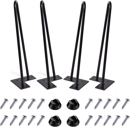 Hairpin Legs 16 Inch Set of 4, DIY Metal Table Furniture Legs Ideal for Dining Table, Desk, 3/8" Diameter Mid Century Modern Style (16", Black)