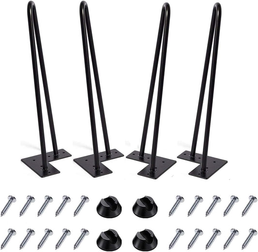 Hairpin Legs 16 Inch Set of 4, DIY Metal Table Furniture Legs Ideal for Dining Table, Desk, 3/8" Diameter Mid Century Modern Style (16", Black)