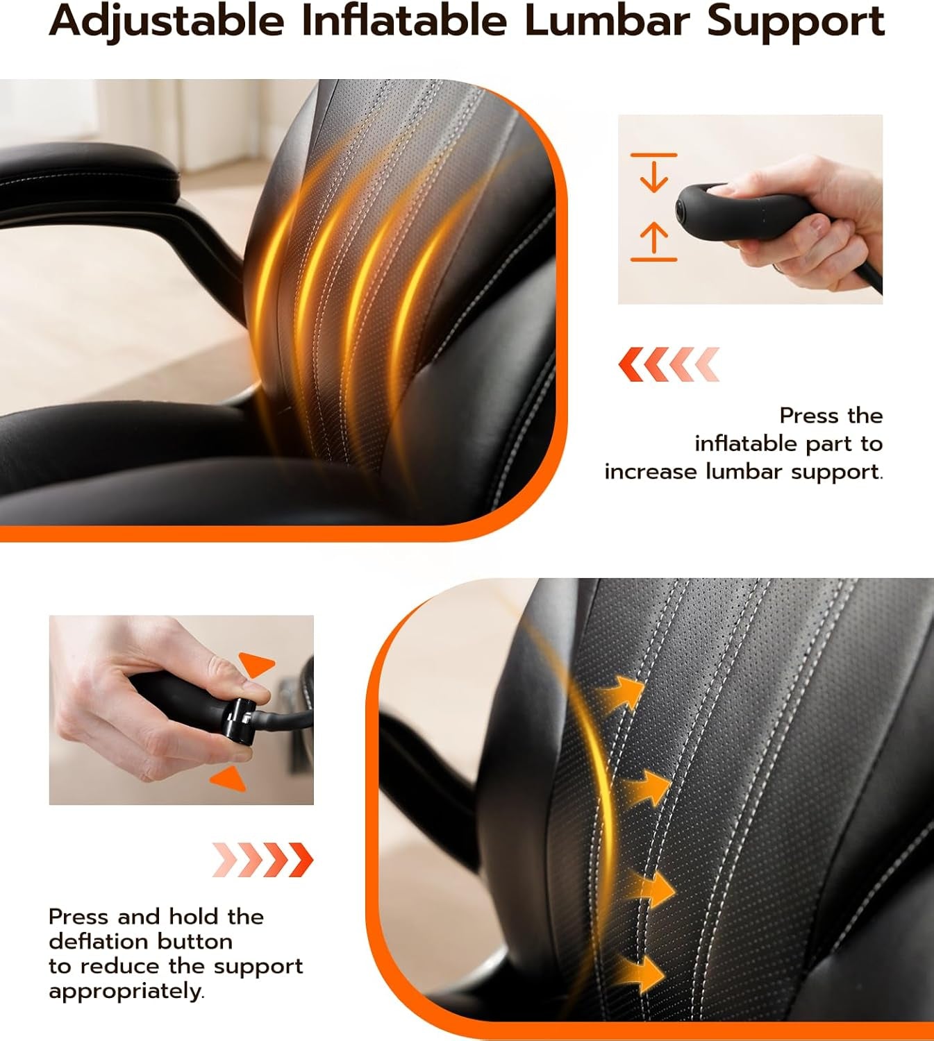 Office Desk , Ergonomic Computer  with Padded Flip-Up Arms and Adjustable Lumbar Support, PU Leather Executive  with Tilt Lock and 360° Swivel Rolling Wheels for Work, Study