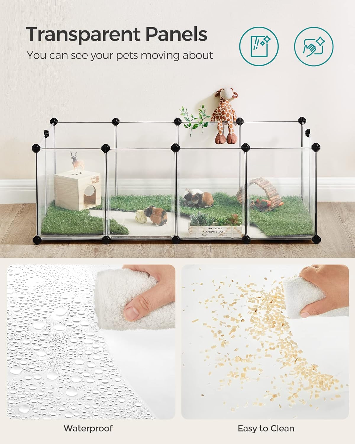 20 Panels Pet Playpen with Floor, Small Animal Playpen, Pet Fence Indoor, DIY Plastic Enclosure for Guinea Pigs, Bunny, Hamsters, Hedgehogs, 49.2 X 24.8 X 16.5 Inches, White ULPC001W01