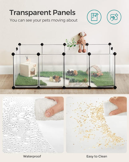 20 Panels Pet Playpen with Floor, Small Animal Playpen, Pet Fence Indoor, DIY Plastic Enclosure for Guinea Pigs, Bunny, Hamsters, Hedgehogs, 49.2 X 24.8 X 16.5 Inches, White ULPC001W01
