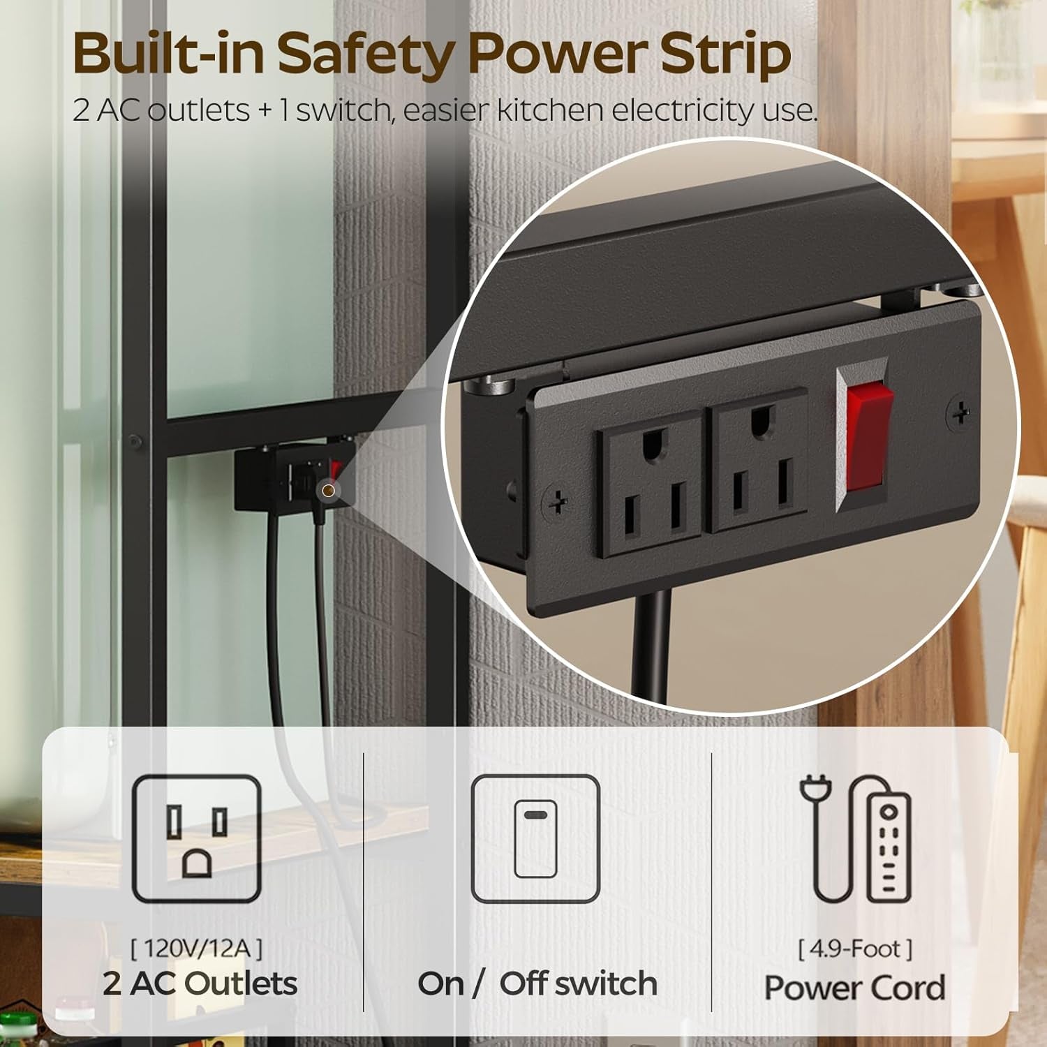 Mini Fridge Stand with Movable Drawer, Microwave Stand with Power Outlet, Mini Fridge Shelf with Adjustable Shelves, Kitchen Bakers Rack for Dorm, Dining Room, Home, Rustic Brown HB05UBR