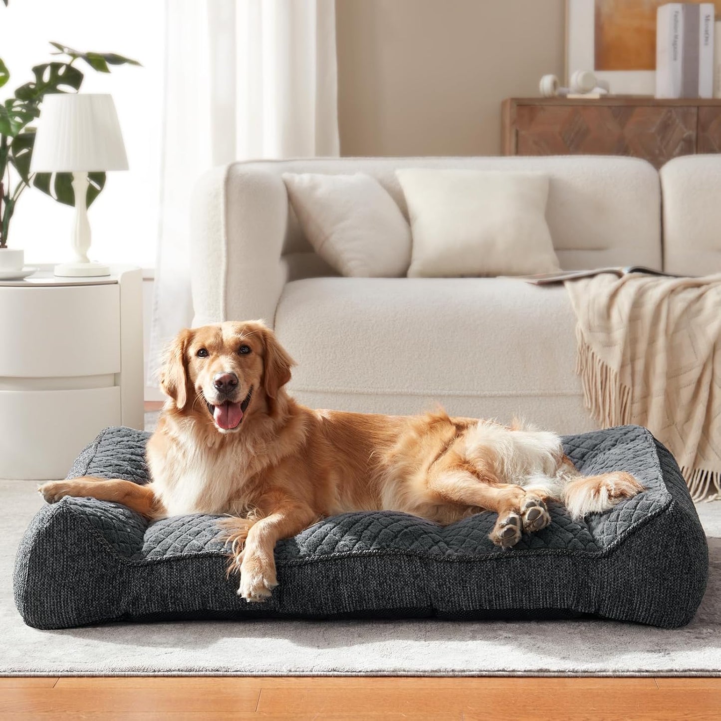XL Orthopedic Dog Beds Large Sized Dog, Extra Thick Supportive Big Dogs Couch Bed with Sides, Ultra Soft Pet Bed Sofa for Large Dogs, Grey, 42''X30''