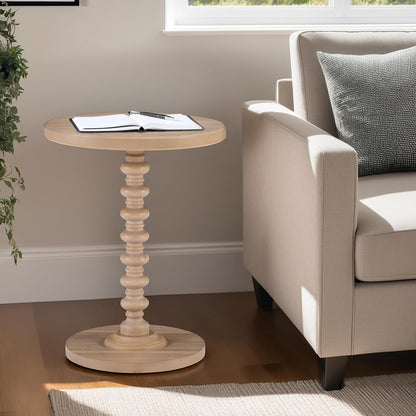 Tarkin round Natural Wood Turned Spindle Pedestal Side Accent Table