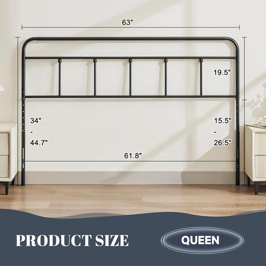 Metal Headboard Queen Size, Sturdy and Durable Iron Queen Headboard Only Adjustable Height from 34” to 44”, Victorian Vintage Bed Headboards, Farmhouse Head Board, Bed Frame Mount Black