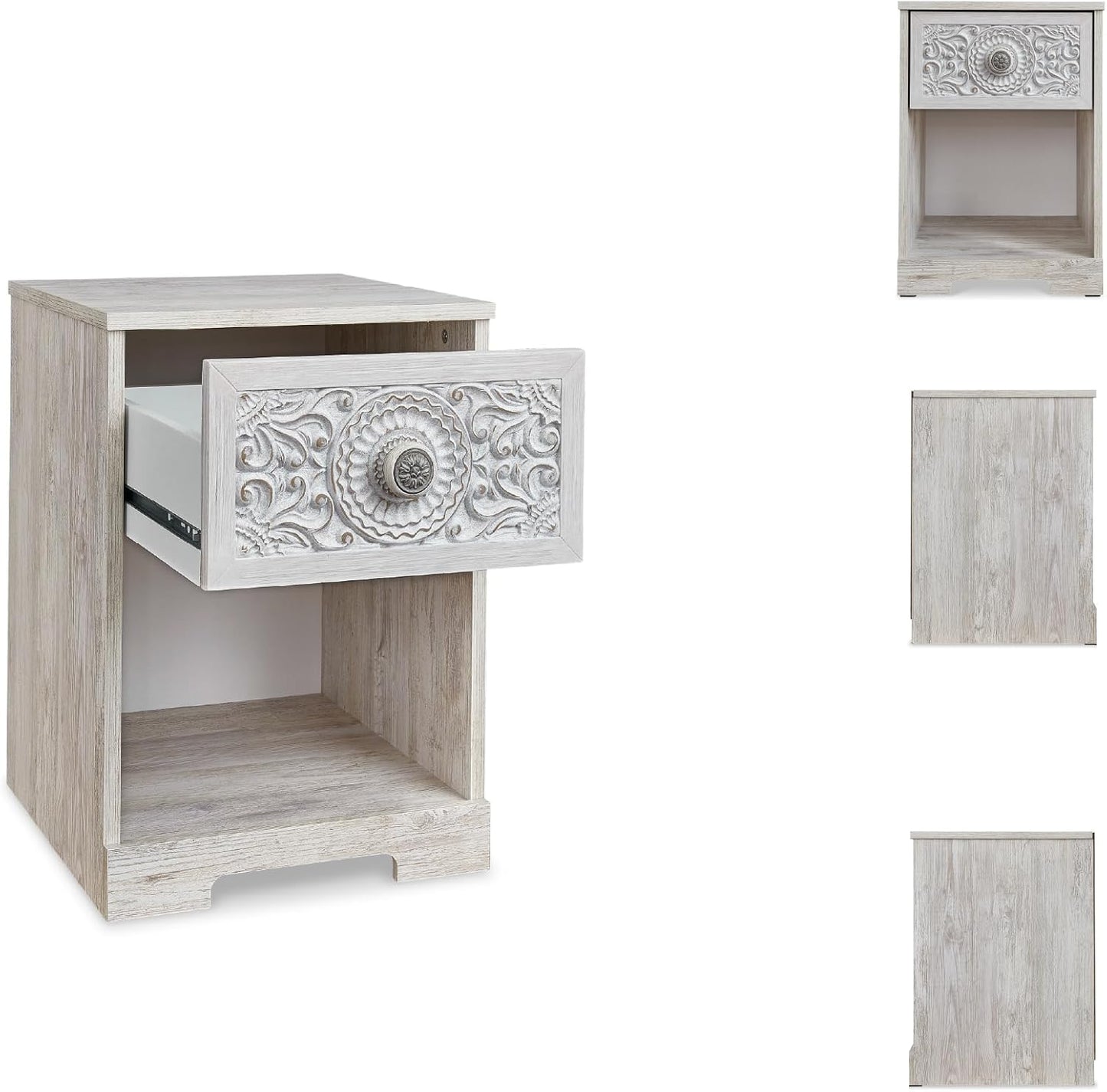 Paxberry Bohemian 1 Drawer Nightstand with Open Cubby, 22.09" Tall, White