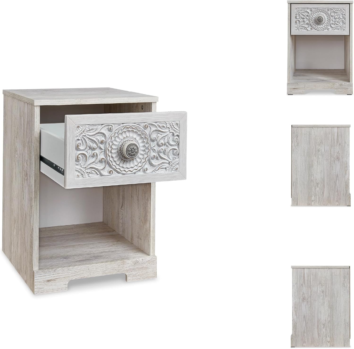 Paxberry Bohemian 1 Drawer Nightstand with Open Cubby, 22.09" Tall, White