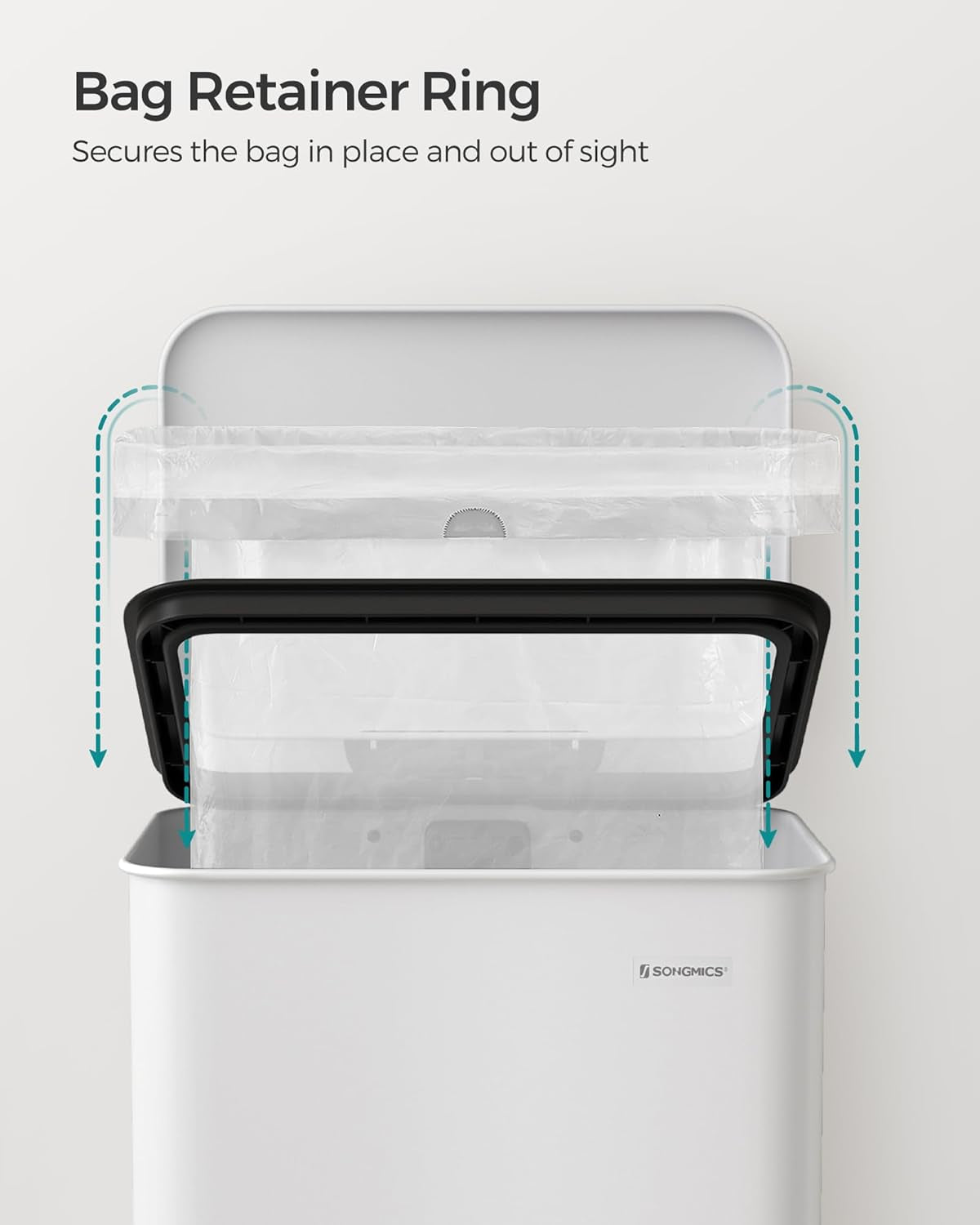 Kitchen Trash Can, 10.5 Gallon (40 L) Garbage Can, Large Step Trash Bin with Lid, Stainless Steel, Soft Close, 15 Trash Bags Included, White ULTB540W40