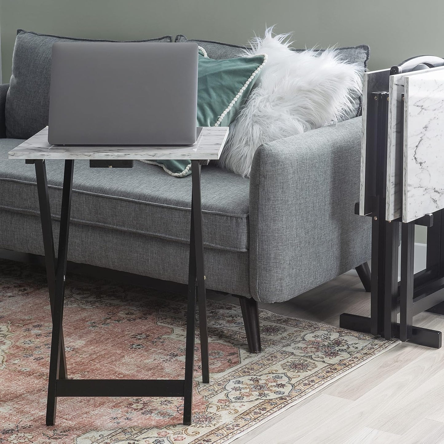 Tray Table Set, 15.75"D X 18.9"W X 26.38"H, White