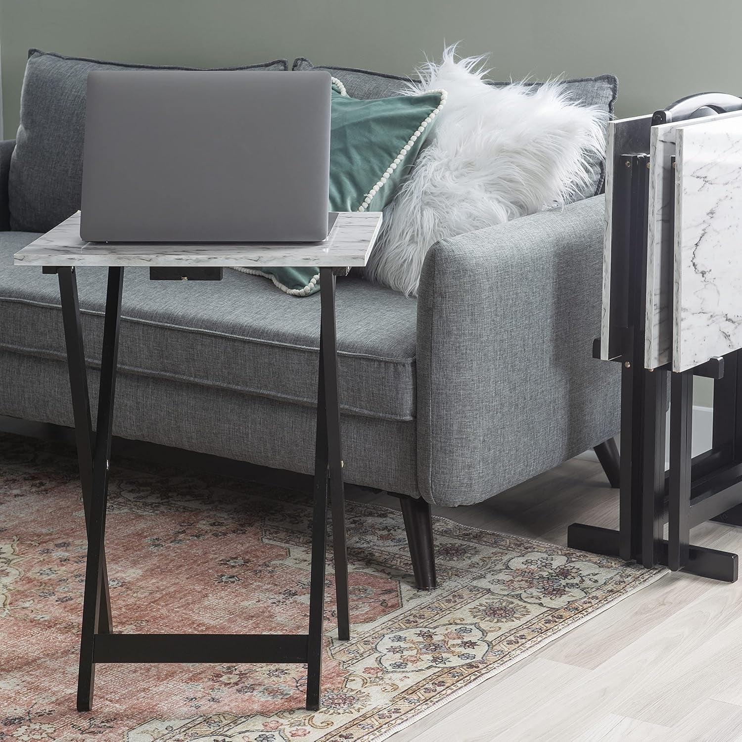 Tray Table Set, 15.75"D X 18.9"W X 26.38"H, White