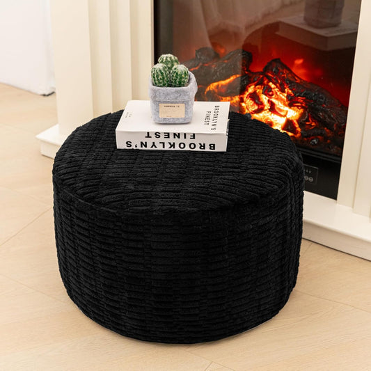 Ottoman Foot Rest, Home Decor, Bedroom Decor, Ideal for Living Room, Comfortable Floor Pouf,Ottoman Foot Rest for Armchair Bean Bag,Floor Cushion, Footstool, 12X20 Inch (Black Pouf with Filler)