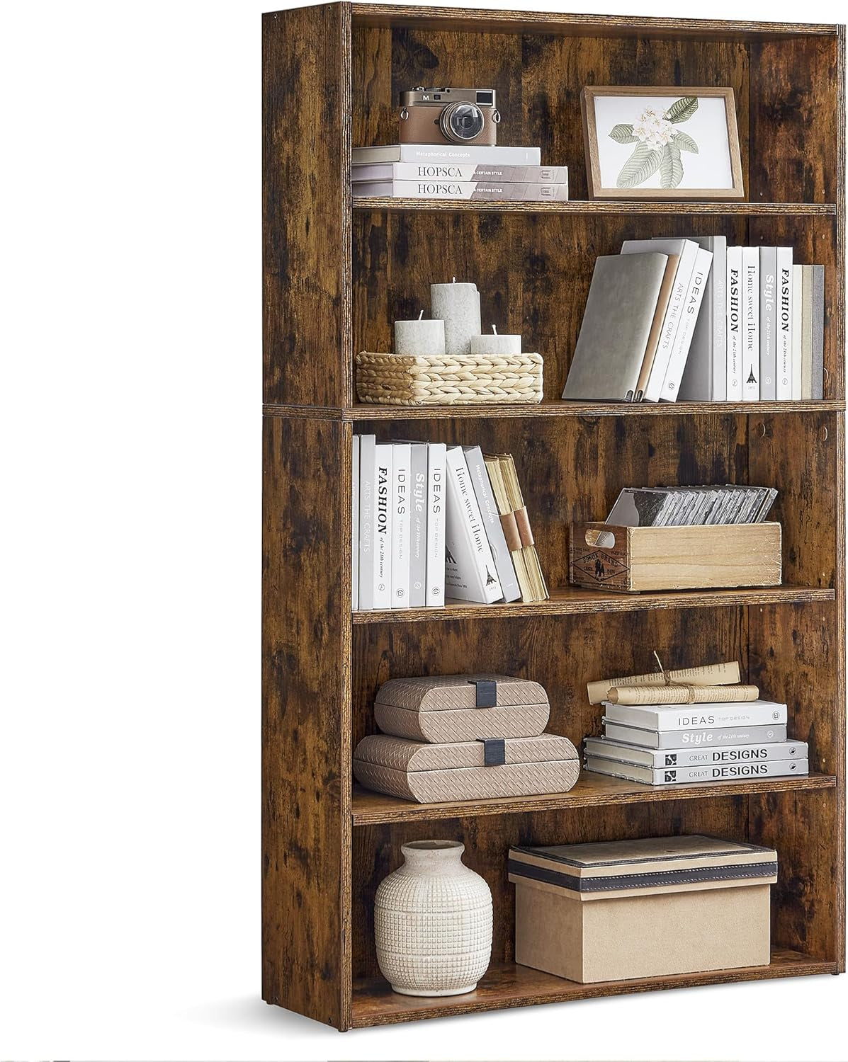 Custos Collection - Bookshelf, 5-Tier Bookcase, Book Shelf, Open Storage Shelf, 9.4 X 30 X 52.8 Inches, for Living Room, Home Office, Dinning Room, Rustic Brown ULBC175X01