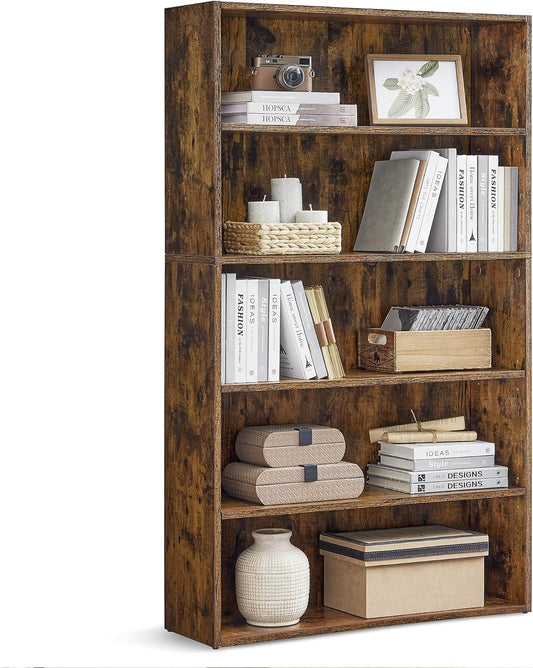 Custos Collection - Bookshelf, 5-Tier Bookcase, Book Shelf, Open Storage Shelf, 9.4 X 30 X 52.8 Inches, for Living Room, Home Office, Dinning Room, Rustic Brown ULBC175X01