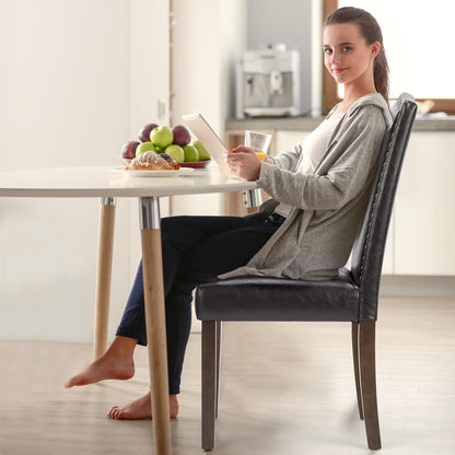 Upholstered Dining Chairs，Set of 2 PU Leather Dining Room Kitchen Chair with Nailhead Trim and Wood Legs, Modern Side Chairs for Living Room-Brown