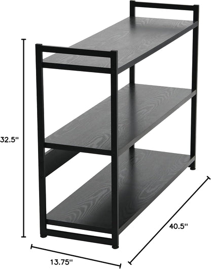 Jamestown Wide 3 Shelf Open Storage Bookshelf Black Oak Wood Grain and Black Metal