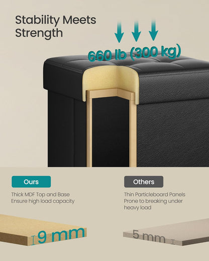 Storage Ottoman, Cube Ottoman with Legs, 15 X 15 X 15.7 Inches, Footstool, Footrest, 10 Gal. (37 L), Synthetic Leather, for Bedroom, Living Room, Dorm, Ink Black ULSF0512B02