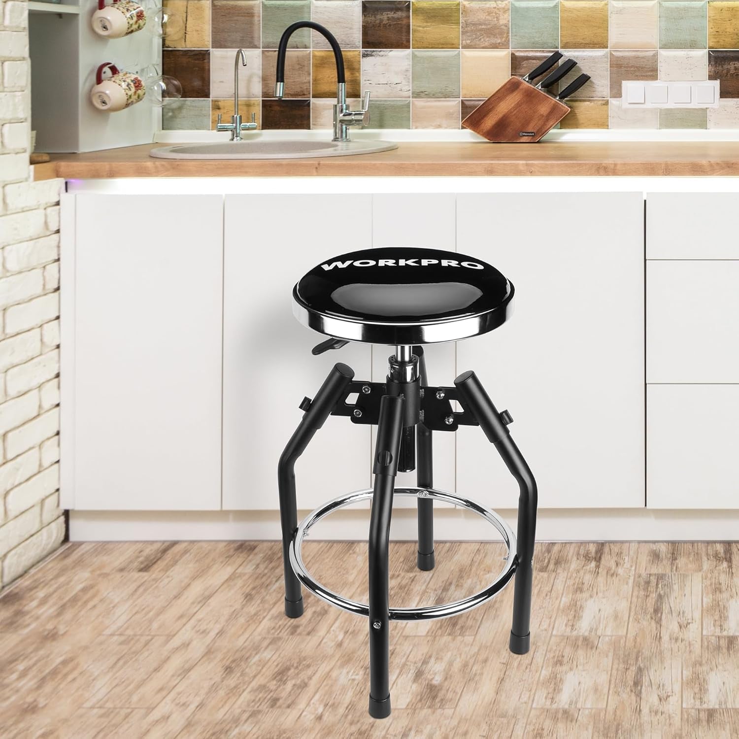 Heavy Duty Adjustable Hydraulic Shop Stool,Garage Bar Stool, 29In to 33.86In, 330-Pound Capacity, Black