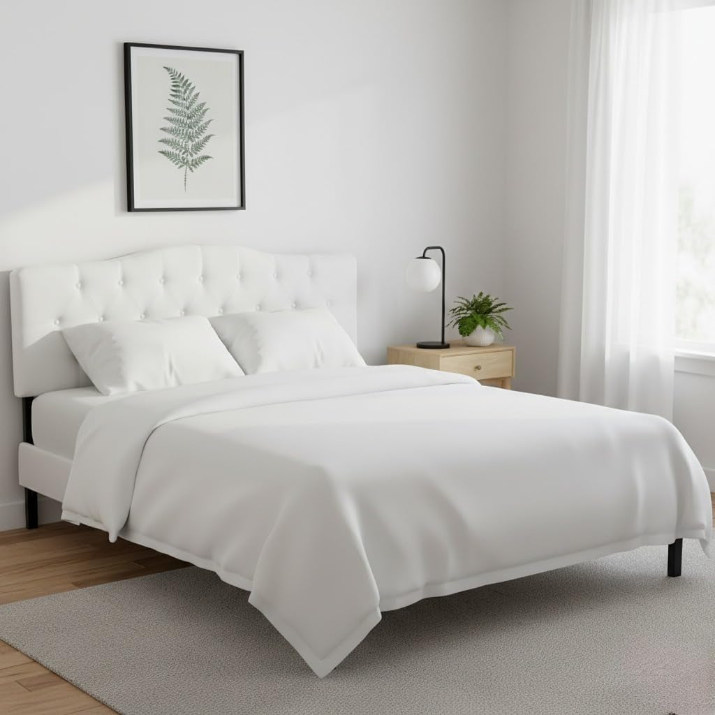 Cassandra Button Tufted Upholstered Headboard for Full & Queen – Linen Padded Panel, 12 Adjustable Height Settings, Wall or Bed Frame Mount