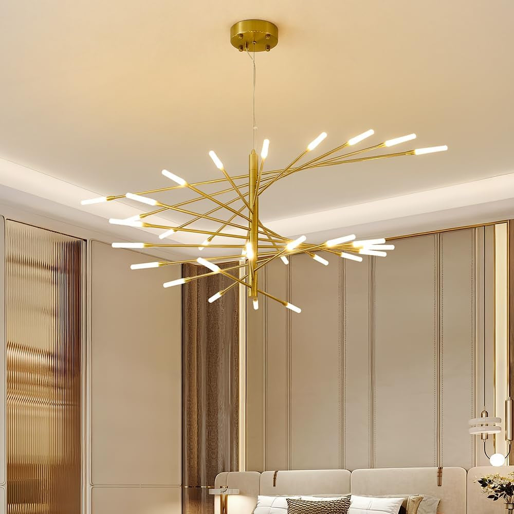 Fireworks LED Chandelier Nordic Modern Art Living Room Chandelier Remote Control Dimmable Color Villa Bedroom Dining Room