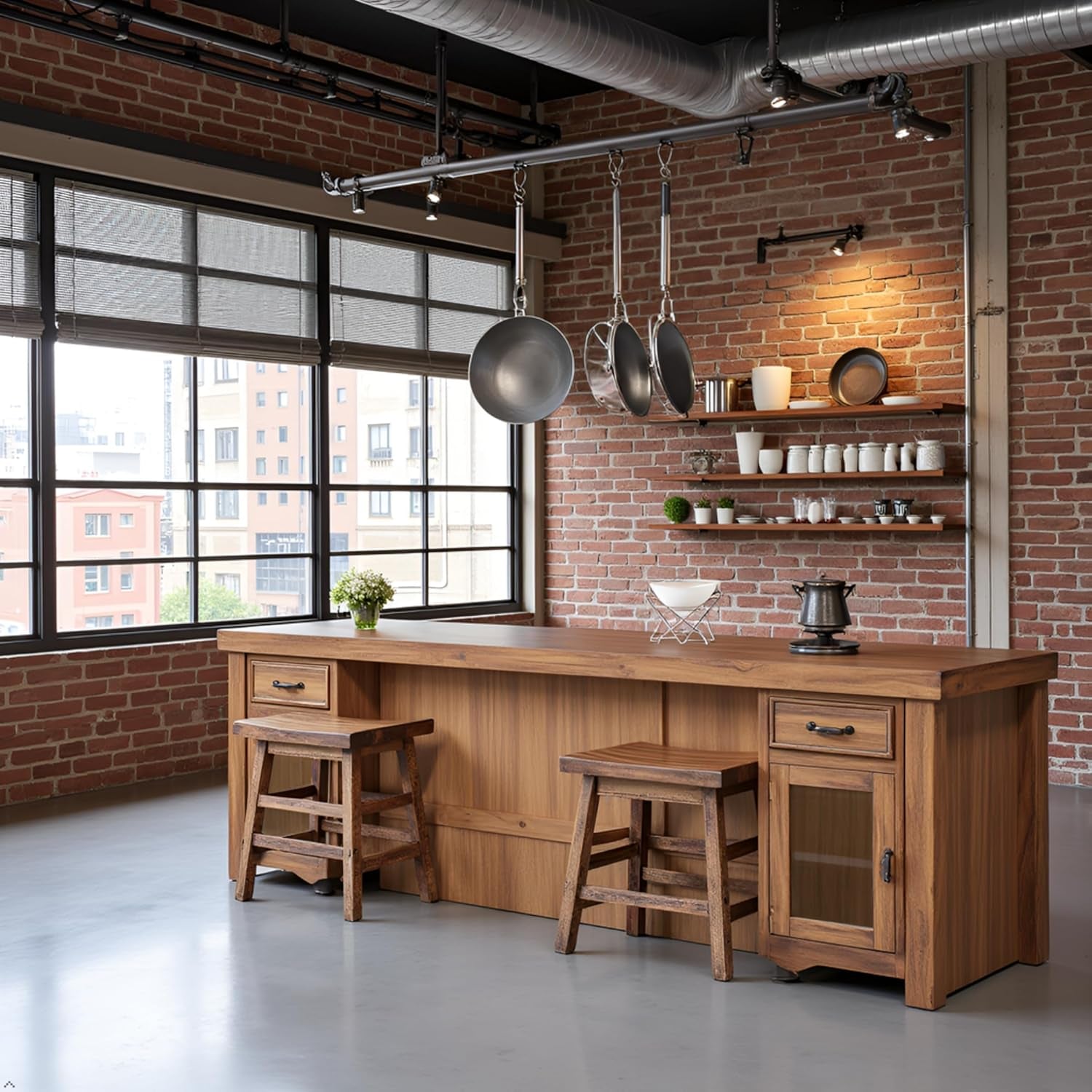 Durango 20-Inch Tall Industrial Wood Dining Stool - Table or Extra Seat - Unique Rustic Industrial Style and Comfort - Farmhouse, Solid Wood Furniture