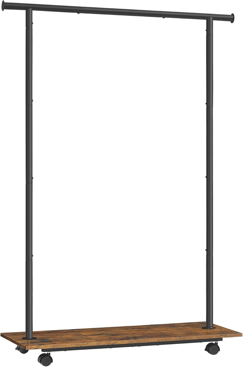 Clothes Rack with Wheels, Middle Rod Clothing Rack for Hanging Clothes, 38.8 Inches Garment Rack with Shelf, Height Adjustable, Loads up to 121 Lb, Rustic Brown and Ink Black UHSR153B01