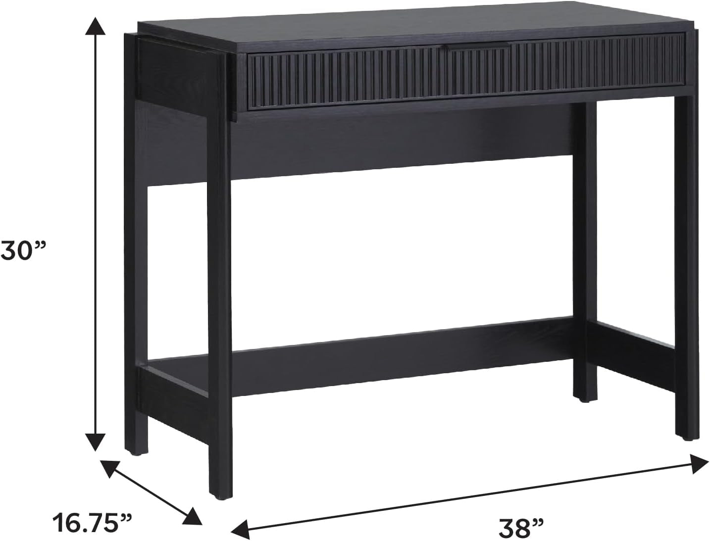 Transitional Office Design, Reeded Drawer Front Detail, Writing Desk with Drawer, Spacious Desktop, Complementary in Living Spaces, 38”W X 16.75”D X 30”H, Black
