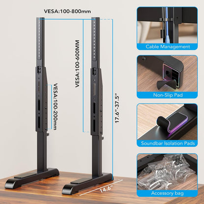 Table Top TV Stand with Height Adjustable TV Legs Replacement for Most 37-86 Inch Flat Curved Tvs,Steel TV Base Feet Holds up to 150 Lbs with Cable Management, Max VESA 800X600Mm Black