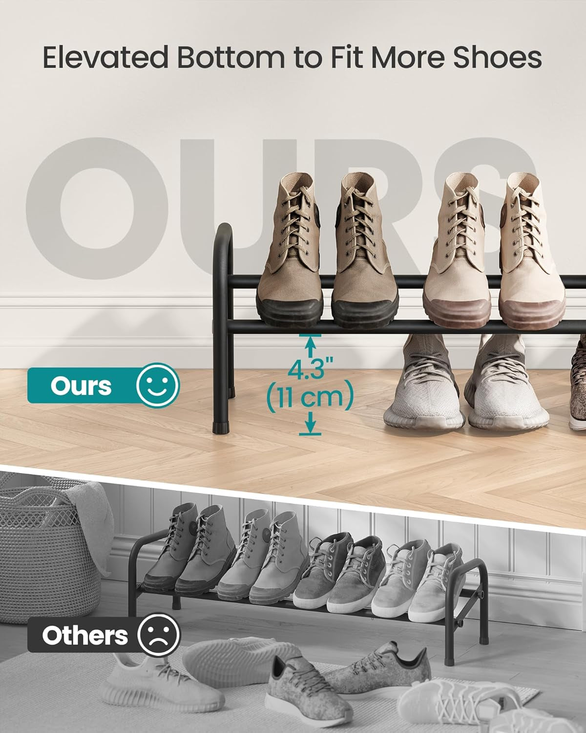 Expandable Shoe Rack, 1 Tier Shoe Rack Shelf, Adjustable Shoe Organizer Storage for 10 Pairs of Shoes, Metal Free Standing Shoe Racks for Closet, Front Door Entryway, Easy Assembly, Ink Black