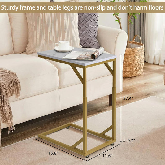 C-Shaped End Table, Sturdy Side Table for Couch Sofa Bedside Small Space,C Snack Table TV Tray Record Player Stand Small Tables for Living Room Bedroom,Easy to Assemble,Gold