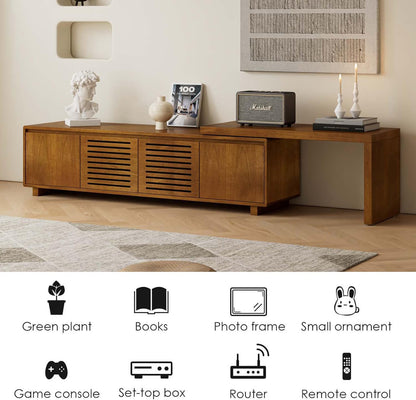 Mid Century Modern TV Stand for 75 Inch TV, Extendable TV Stand with Storage, Media Console TV Cabinet, Farmhouse Entertainment Cabinet for Living Room Bedroom Brown Ebony (63"-98" Extendable)