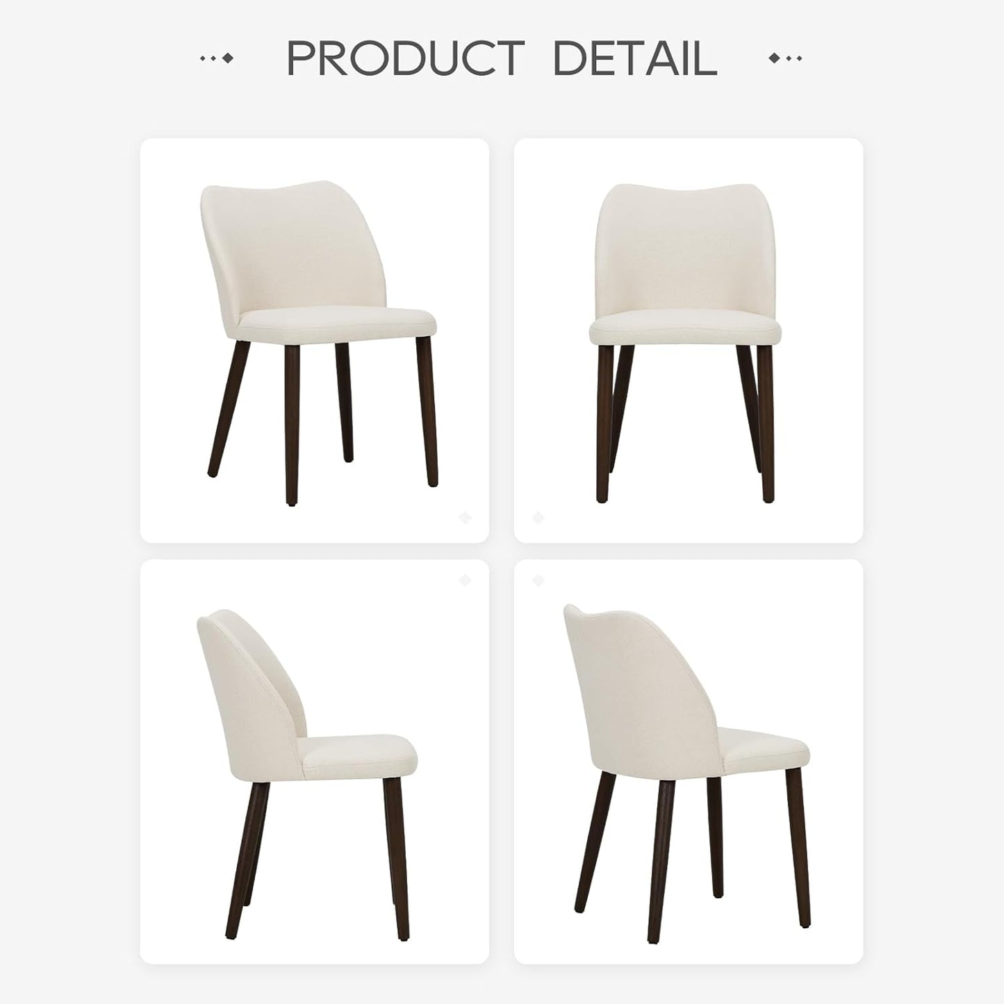 Upholstered Dining Chairs Set of 4, Modern Fabric Dining Room Kitchen Side Chair with Padded Seat and Wood Legs for Restaurant/Cafe, Beige