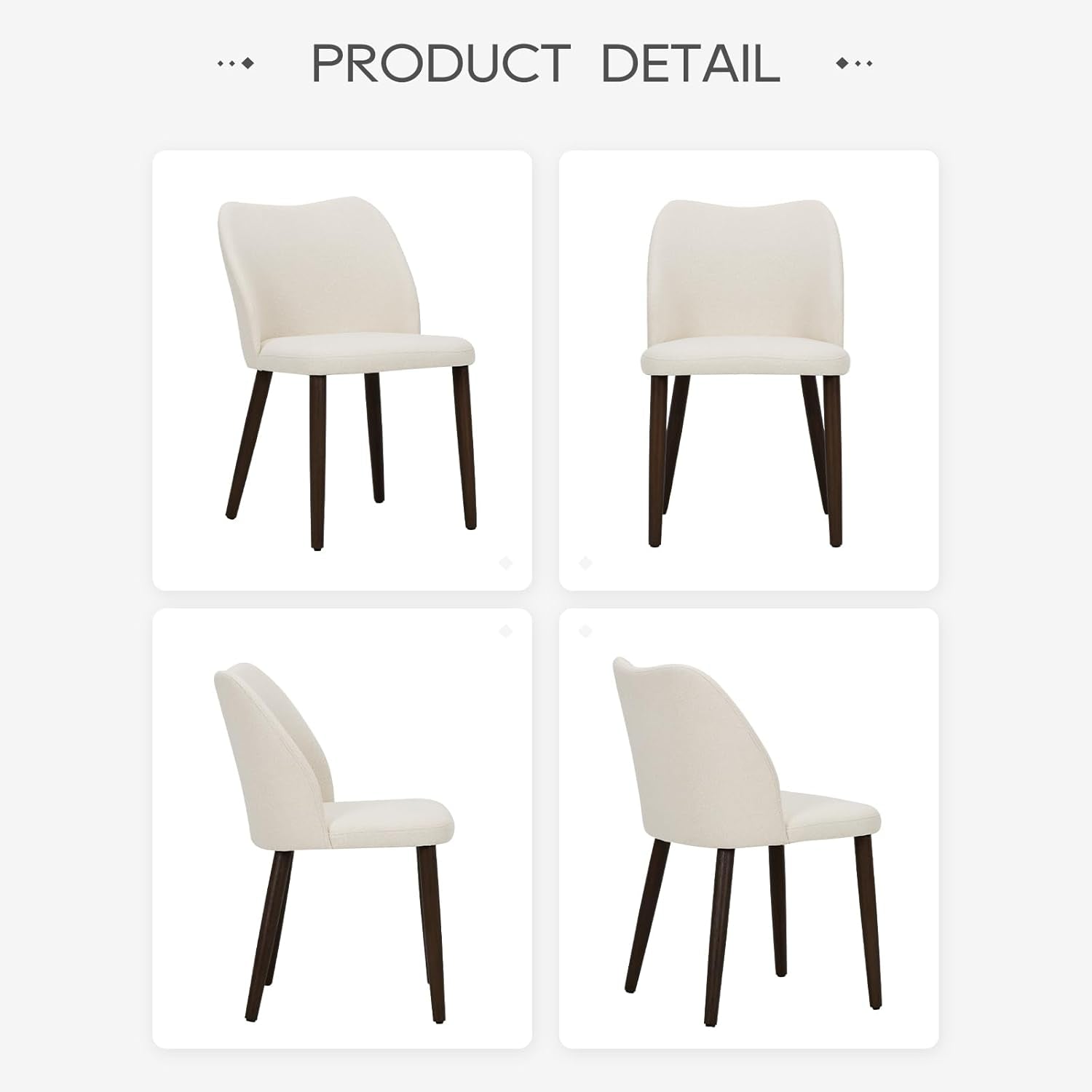 Upholstered Dining Chairs Set of 4, Modern Fabric Dining Room Kitchen Side Chair with Padded Seat and Wood Legs for Restaurant/Cafe, Beige