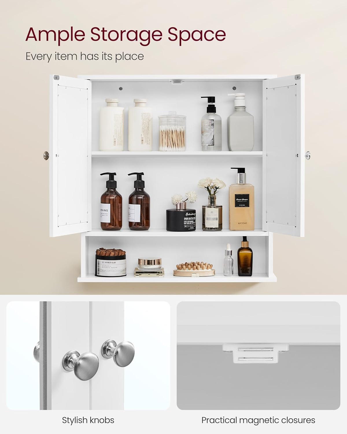 Bathroom Cabinet with Mirror, Wall Cabinet with 2 Mirrored Doors, Adjustable Shelf, Open Compartment, Wall-Mounted, 5.1 X 22.2 X 23 Inches, Dove Gray ULHC002G02