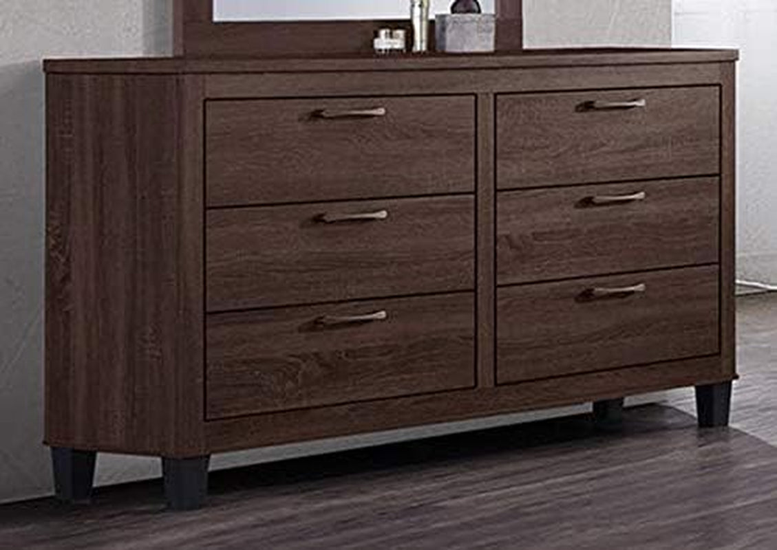 Contemporary Styling Warm Brown 6Pc Wooden Queen Bedroom Set(Q/D/M/2N/C)