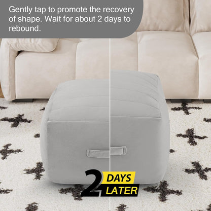 Square Stuffed Pouf Ottoman Foot Rest, Floor Pouf Foot Stool with Foam Chunk Filling, Soft Stuffed Ottoman Footrest for Living Room, Light Grey
