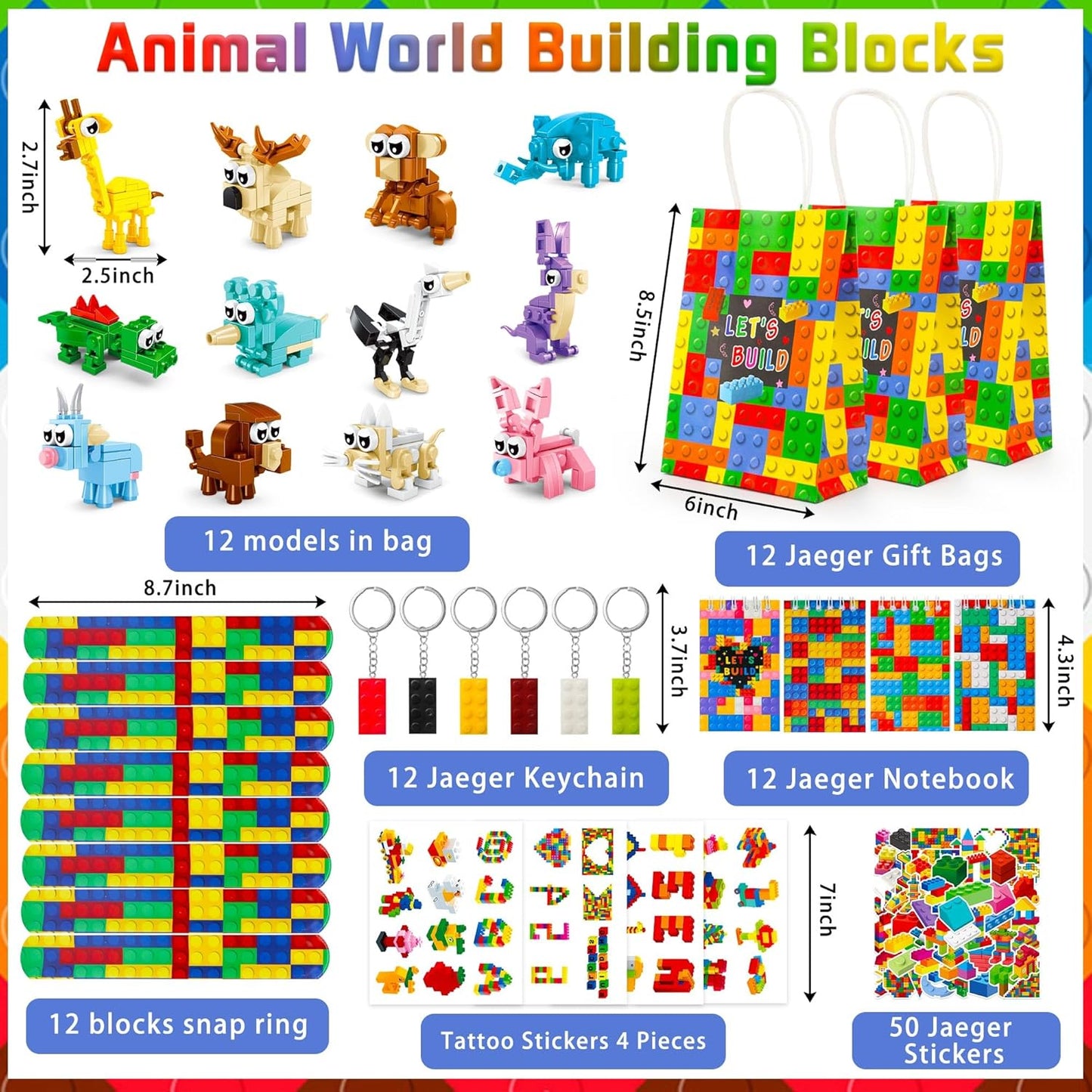 146 Pack Building Blocks Party Favor, Building Blocks Party Supplies Tote Bag Notebook Bracelet Keychain Stamps Stickers for Birthday Party Decoration Gifts Class Reward