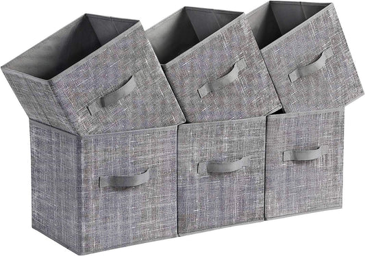 Storage Cubes, 11-Inch Non-Woven Fabric Bins with Double Handles, Set of 6, Closet Organizers for Shelves, Foldable, for Clothes, Cattail Gray UROB26LG