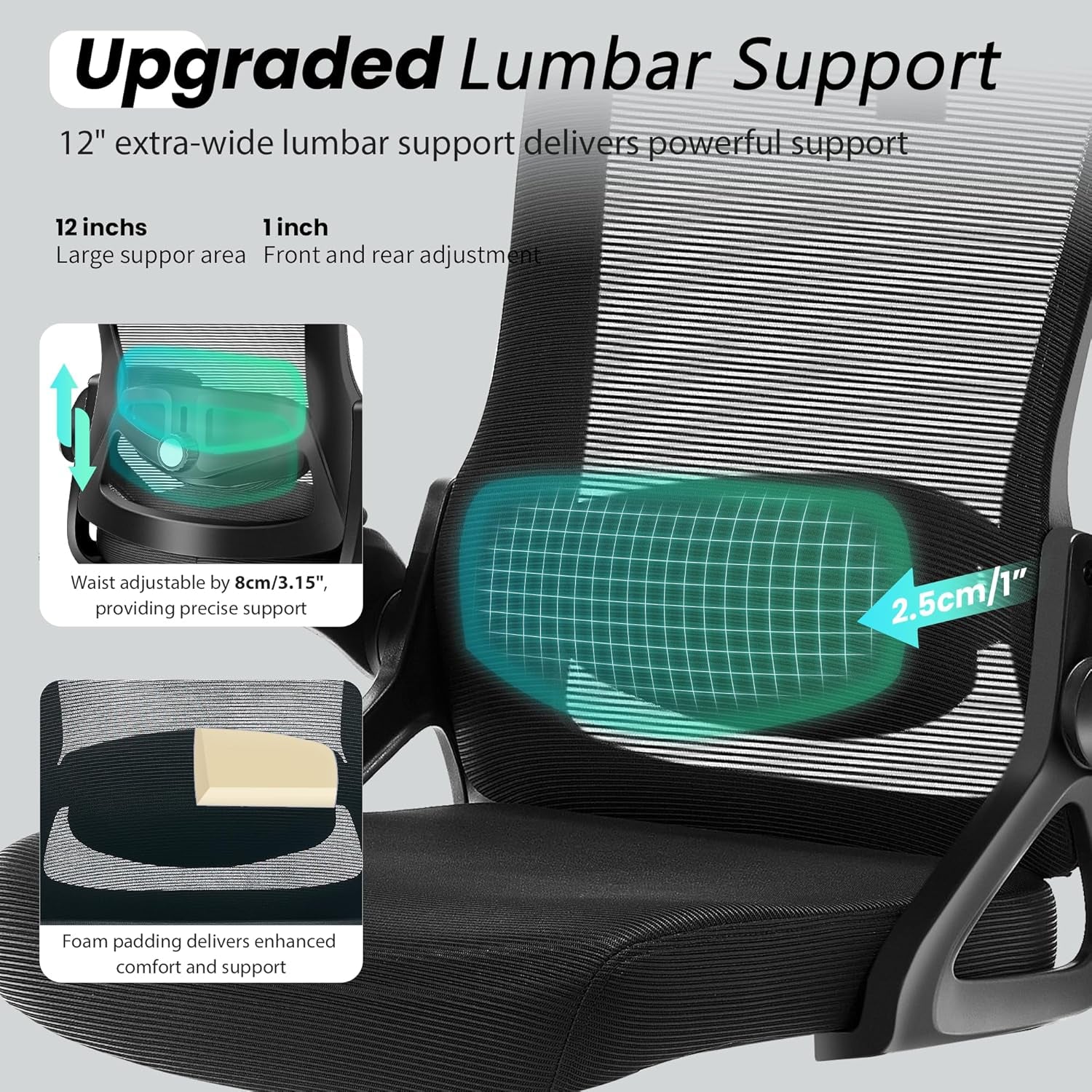 Ergonomic Office Chair, 400 LBS Computer Chairs with Adjustable Lumbar Support, Breathable Mesh Desk Chair Ergonomic with Thickened Cushion, Comfy Home Office Desk Chair (Black)
