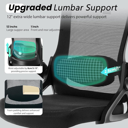Ergonomic Office Chair, 400 LBS Computer Chairs with Adjustable Lumbar Support, Breathable Mesh Desk Chair Ergonomic with Thickened Cushion, Comfy Home Office Desk Chair (Black)