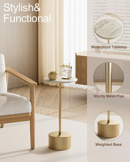 Gold Drink Table Pedestal, round Side Table, Drink Tables for Small Spaces, Pedestal End Table, Small Pedestal Table