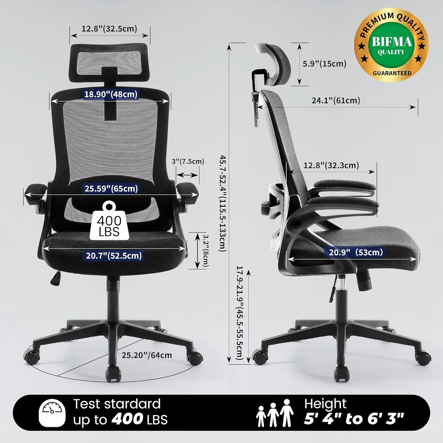 Ergonomic Office Chair, 400 LBS Computer Chairs with Adjustable Lumbar Support, Breathable Mesh Desk Chair Ergonomic with Thickened Cushion, Comfy Home Office Desk Chair (Black)