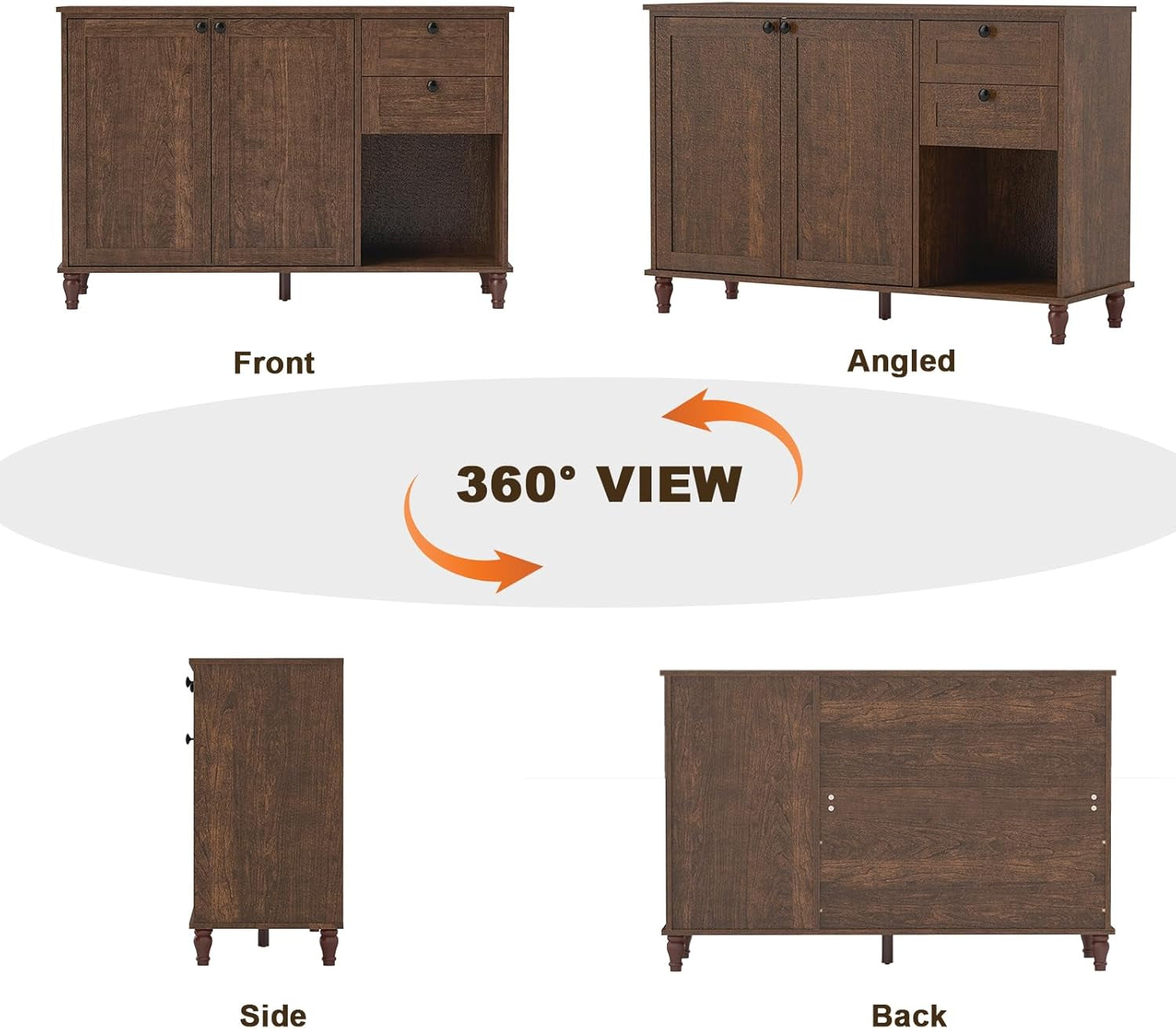 47‘’ TV Stand for Living Room, Mid-Century Modern TV Console with Storage Cabinet, Wooden Television Furniture for Living Room, Entertainment Center with Ample Large Storage Space