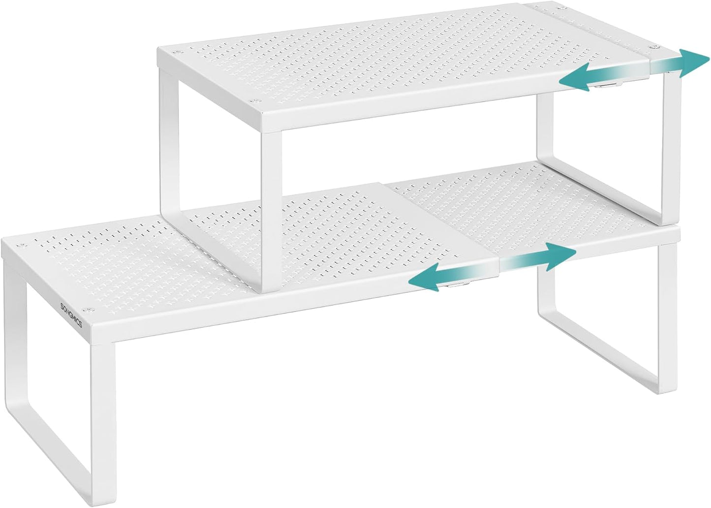 Spice Racks, Set of 2 Expandable Kitchen Countertop Shelves, Small Cupboard Organizers, Metal, Space-Saving Tabletop Shelves, Matte White UKCS402W01