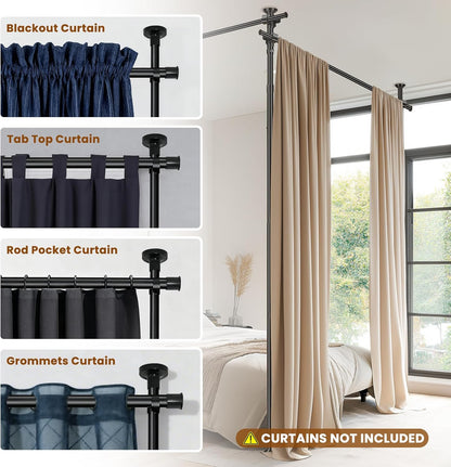 Room Divider Tension Rod No Drilling, Adjustable 72-200" W X 43-120" H Room Divider Curtain Rod, Black