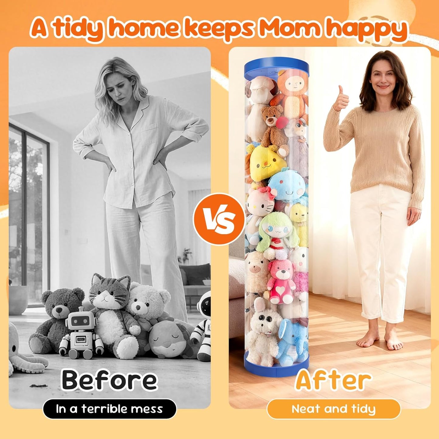 2 Pack Stuffed Animal Storage Tube - Clear 60 Inch Large Vertical Toy Organizer, PET Transparent Display Holder for Plushies, Kids Stuffed Animals Zoo for Playroom, Living Room, Bedroom